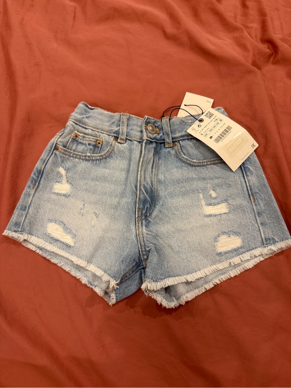 Zara Light Blue Distressed Denim Shorts - Kids